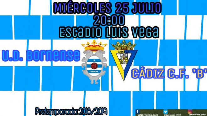 Cartel del partido entre el UD Bornense y el Cádiz B.