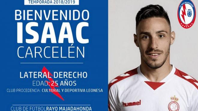 Isaac Carcelén, nuevo jugador del Rayo Majadahonda.