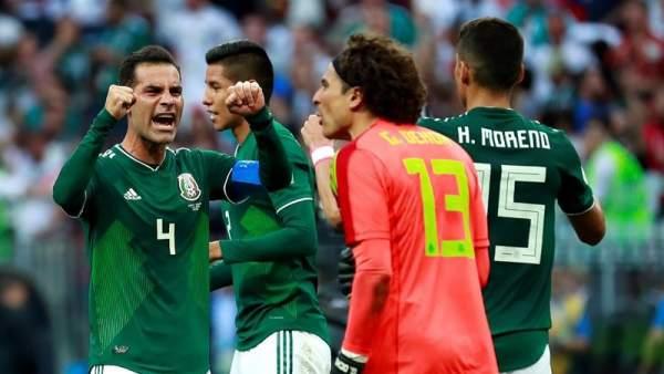 Rafa Márquez, celebra la victoria de México contra Alemania. Mundial Rusia 2018