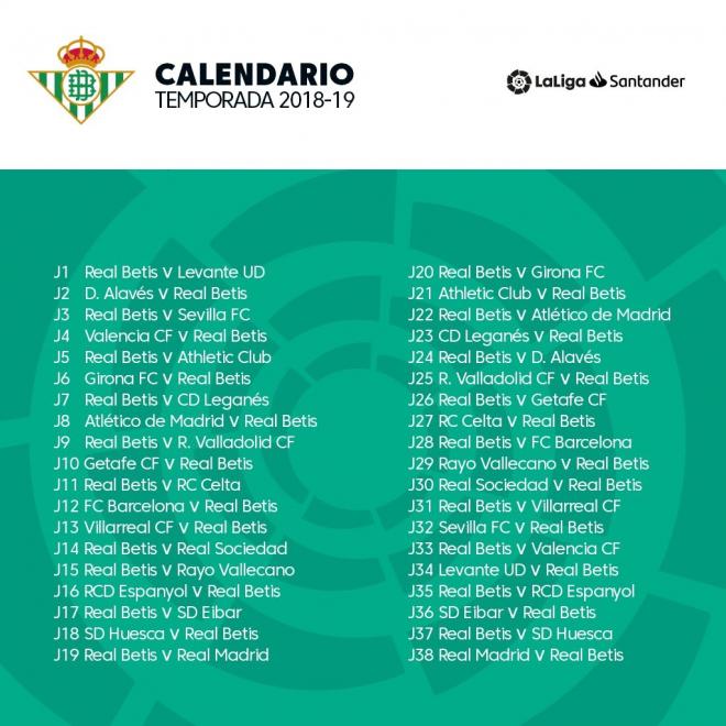 Calendario del Real Betis.