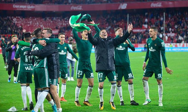 Celebración del Betis en el derbi.