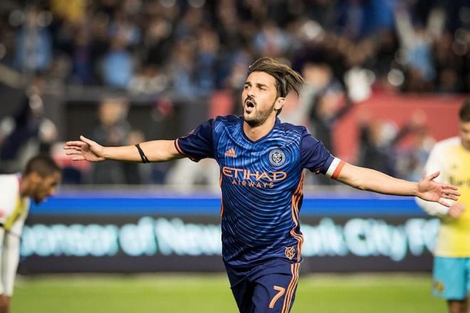 El delantero asturiano David Villa celebra un gol con los New York City de la MLS.