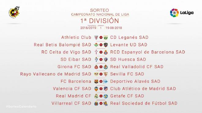 Primera jornada de la liga 2018/19 sorterada por la RFEF.