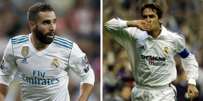 Dani Carvajal y Raúl González, en partidos del Real Madrid.