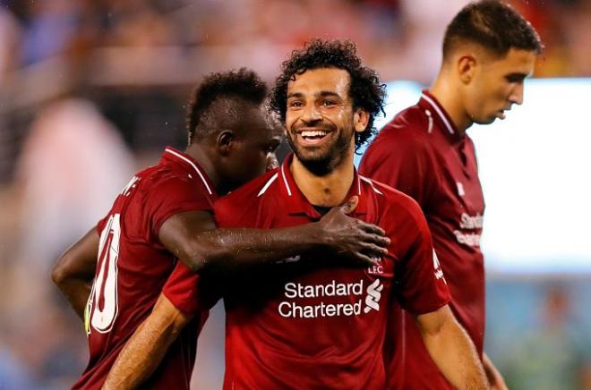Salah celebra su gol en el Manchester City-Liverpool de la International Champions Cup.