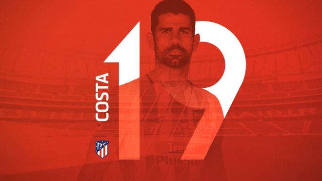 Diego Costa llevará el número 19 la temporada 18/19 (Foto: Atlético de Madrid).