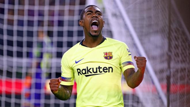 Malcom celebra su gol a la Roma en el partido del Barcelona en la International Champions Cup (@FCBarcelona_es).