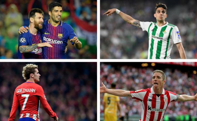 Luis Suárez, Leo Messi, Marc Bartra, Antoine Griezmann e Iker Muniain, titulares fijos en sus equipos de LaLiga.
