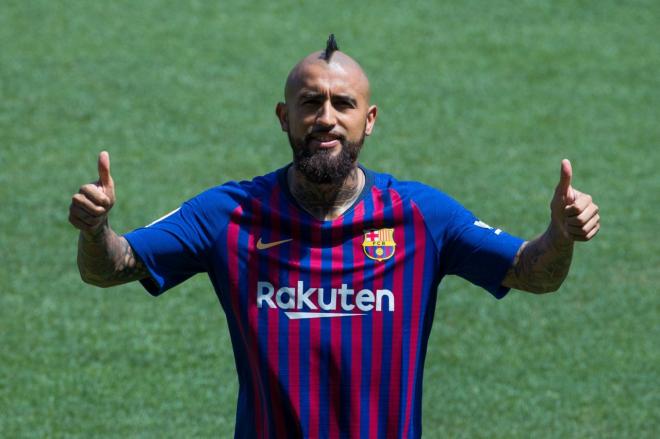 Arturo Vidal, durante su presentación (Foto: EFE).