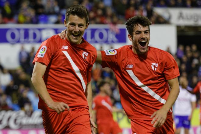 Marc Gual celebra su gol en La Romareda (Foto: Daniel Marzo)