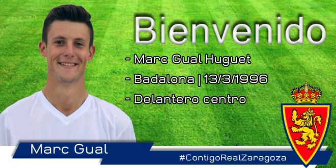 El Real Zaragoza anuncia el fichaje de Marc Gual.