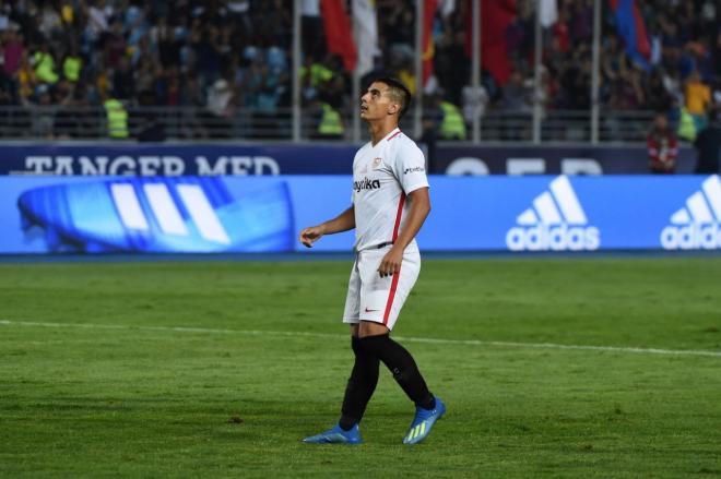 Ben Yedder se lamenta tras fallar el penalti en la final de la Supercopa ante el Barcelona.