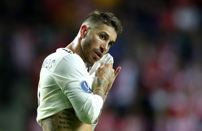 Sergio Ramos se lamenta durante la Supercopa de Europa.