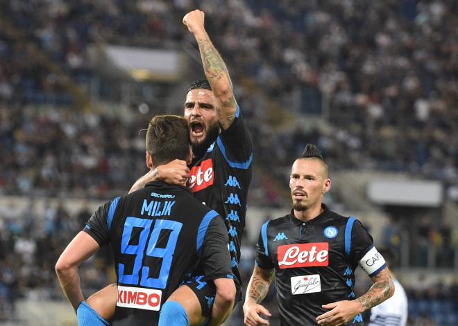 Insigne celebra su gol ante la Lazio.