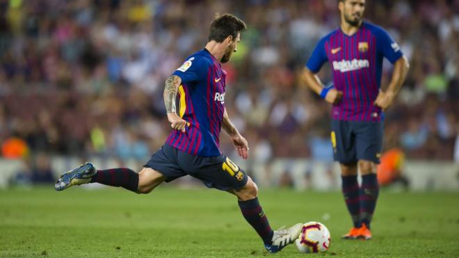 Leo Messi, en un lanzamiento que terminó en gol