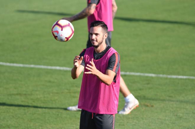 Pablo Sarabia, en un entrenamiento del Sevilla (Foto: Kiko Hurtado).