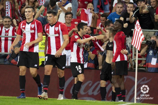 Los jugadores del Athletic celebran un gol ante el Leganés en el partido de ida. (Foto: LaLiga).