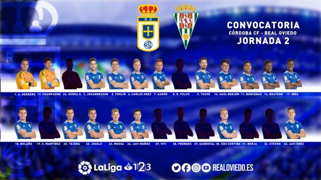 La convocatoria para Córdoba (Foto: RealOviedo).