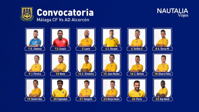 Los 18 jugadores convocados por Cristóbal Parralo para enfrentarse al Málaga CF.