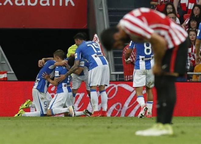 Los jugadores del Leganés celebran el gol del empate.