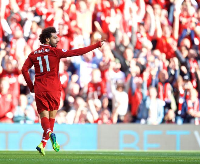 Mohamed Salah celebra su gol ante el Brighton.