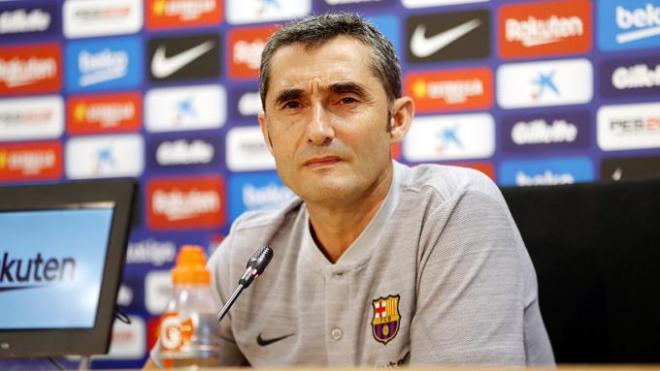 Ernesto Valverde, en una rueda de prensa del FC Barcelona.
