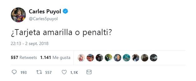 El tuit de Puyol sobre el derbi.