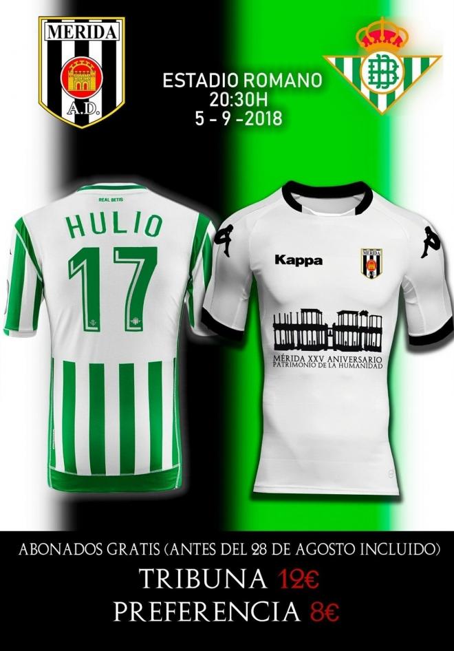 Cartel del partido entre el Mérida y el Betis.