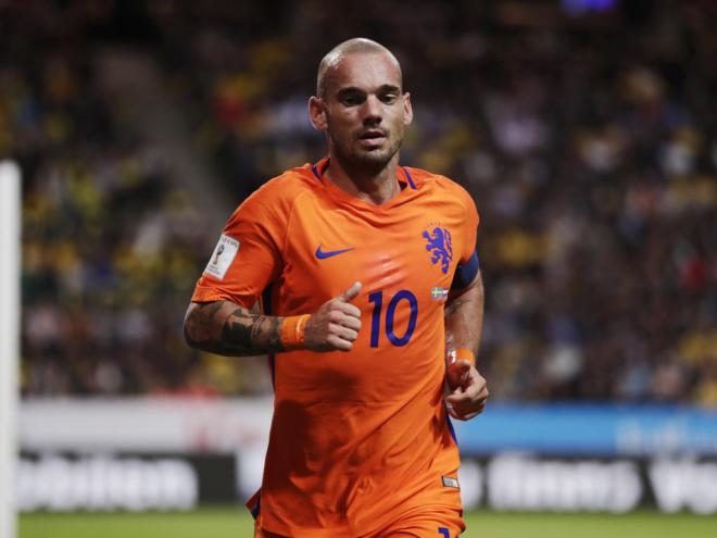 El ex del Real Madrid Wesley Sneijder, durante uno de sus últimos partidos con Holanda.