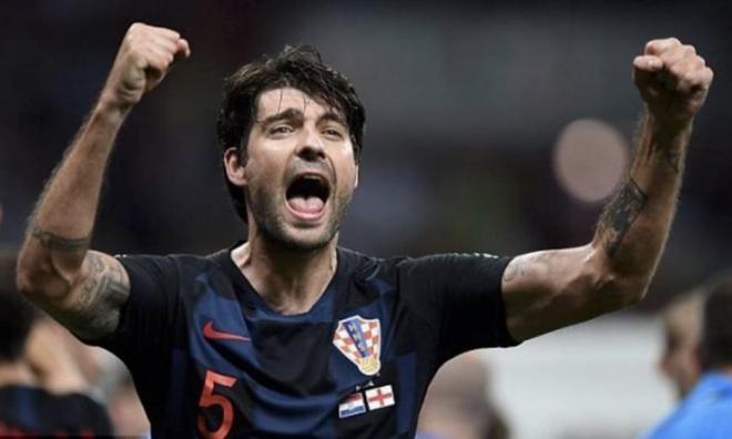 Vedran Corluka celebra un gol con Croacia en la final del Mundial.