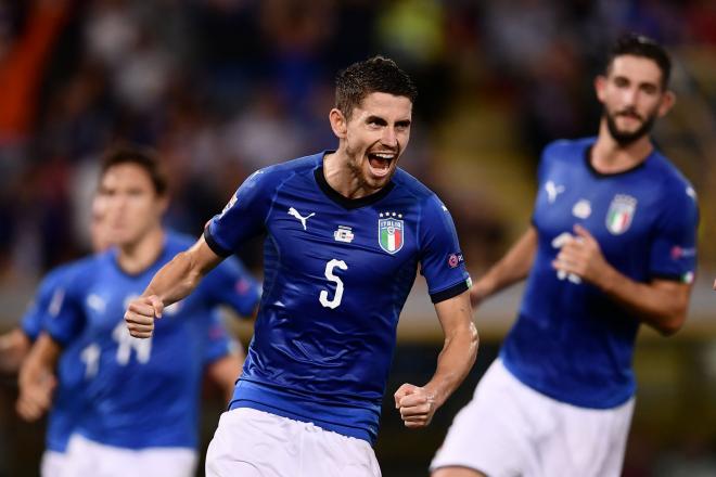 Jorginho celebra el gol con la selección italiana ante Polonia en la Nations League.