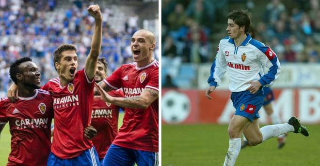 A la izquierda, Soro celebra su gol frente al Oviedo. A la derecha, Cani en su etapa con el Zaragoza.