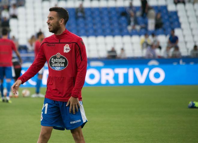 Edu Expósito, centrocampista del Deportivo, en Riazor (Foto: Iris Miquel).