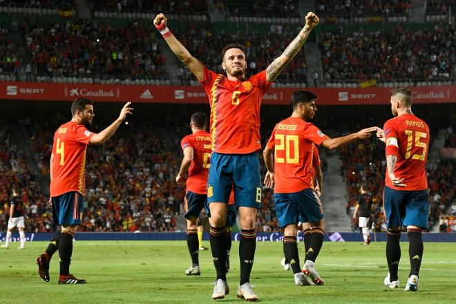 Saúl celebra su gol en el España-Croacia de la Nations League.