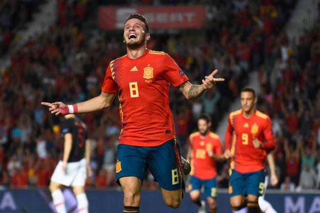 Saúl celebra su gol del España-Croacia de la Nations League.