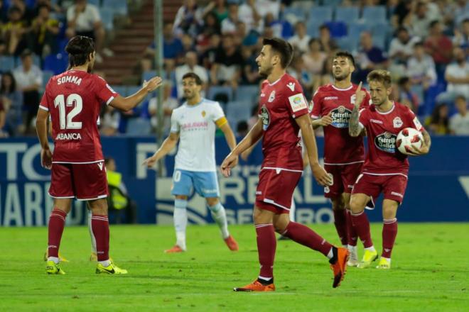Fede Cartabia celebra su gol en el encuentro de la Copa del Rey entre el Zaragoza y el Dépor en La Romareda (Foto: Dani Marzo).