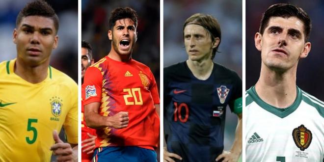 Casemiro, Asensio, Modric y Courtois con sus respectivas selecciones.