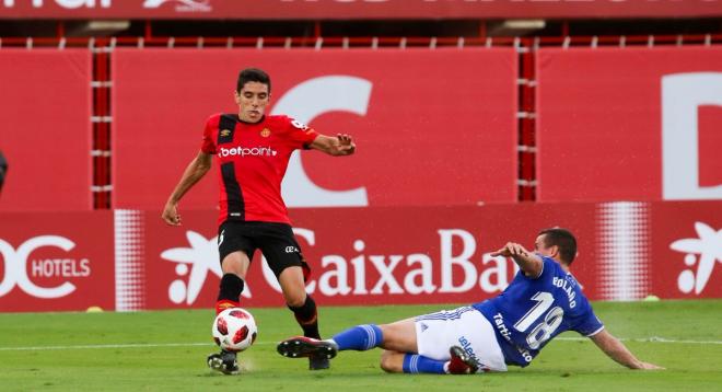 Christian Fernández en una acción del partido ante el Mallorca (Foto: RCDMallorca).