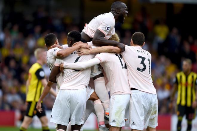 Celebración de uno de los goles del United.