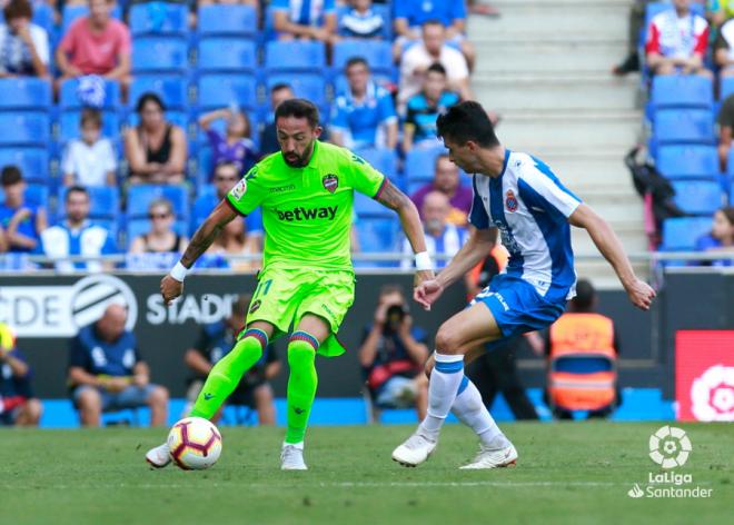 Morales, durante el partido entre el Espanyol y el Levante (LaLiga).