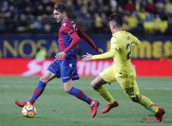 Campaña, durante el partido entre el Villarreal y el Levante de la temporada 2017-18 (LaLiga Santander).
