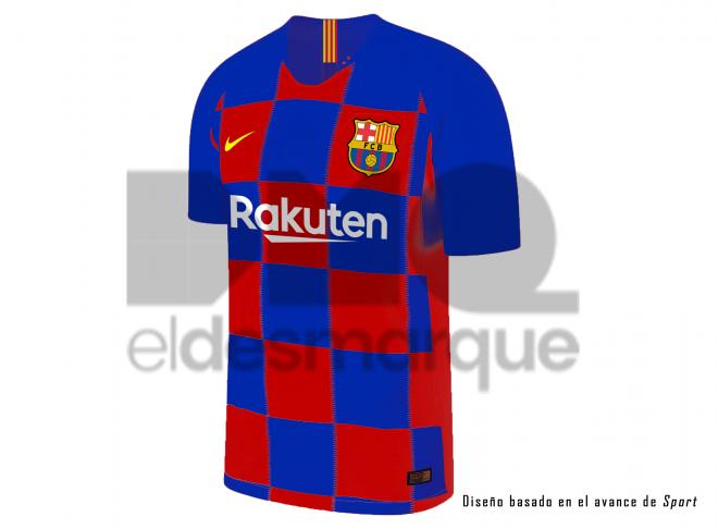 Recreación de ElDesmarque de la posible camiseta del FC Barcelona para la temporada 2019/2020.