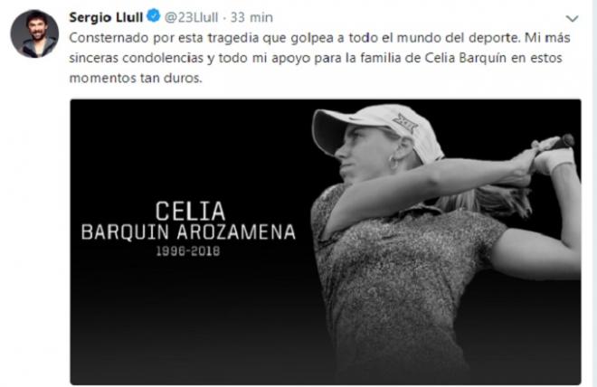 Tuit de Sergio Llull por el asesinato de Celia Barquín.