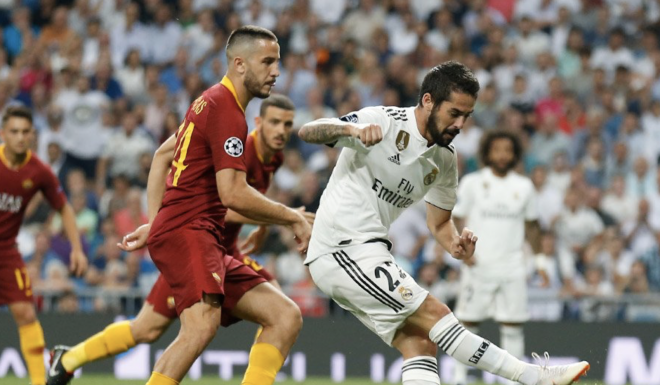 Isco marca un gol ante la Roma en el debut de La Liga de Campeones.