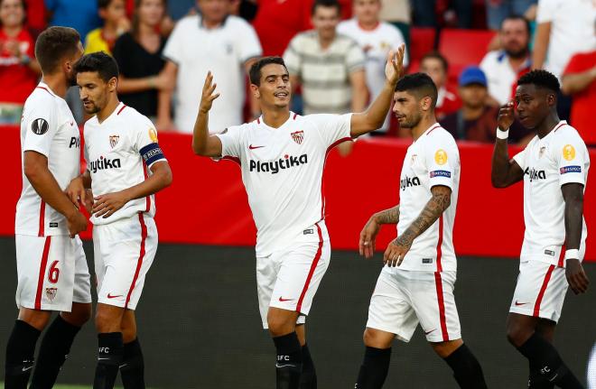 Ben Yedder celebra un gol con el Sevilla esta temporada (Foto: Joaquín Corchero).