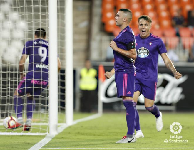 Iago Aspas celebra su gol ante el Valencia (Foto: LaLiga Santander).