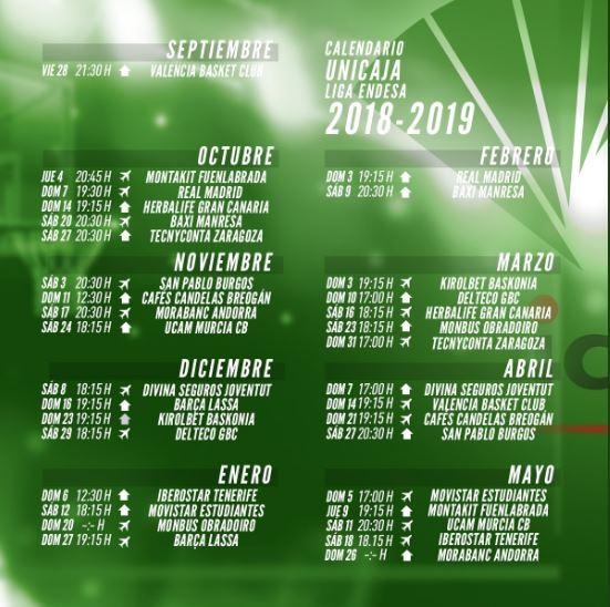 Calendario completo, con horarios, del Unicaja en la Liga Endesa (Foto: @ACBCOM).