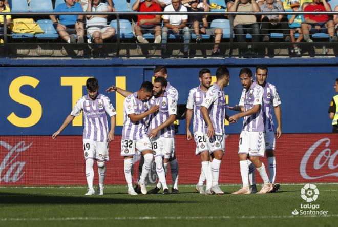 Los jugadores del Real Valladolid, tras el gol de Leo Suárez (Foto: LaLiga).