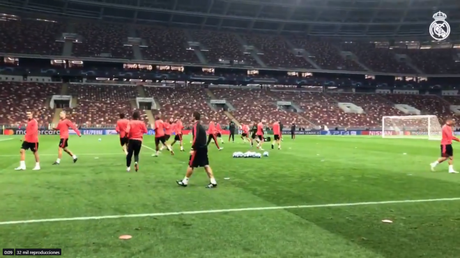 Los jugadores del Real Madrid, en Luzhnikí.