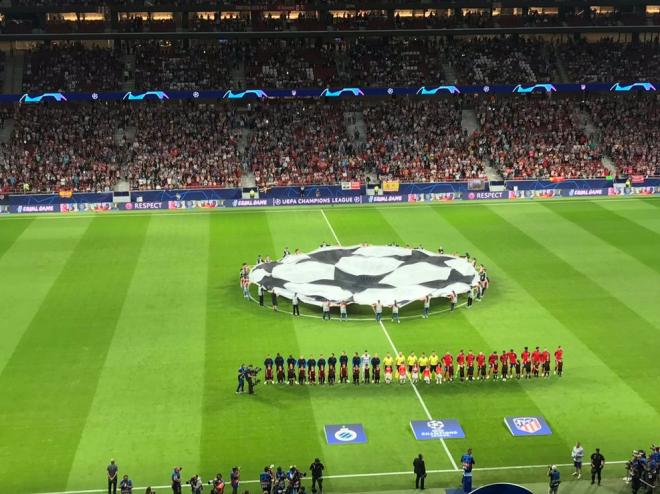 Suena el himno de la Champions League en el Wanda Metropolitano en un partido de la pasada edición.